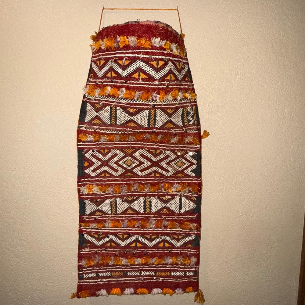 Vintage Moroccan Amazigh (Berber) Zemmour Handwoven Wool Saddlebag Tribal Kilim